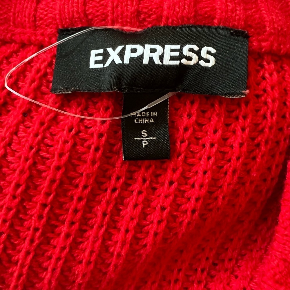 Express Oversized Red V Neck Long Sleeve Pullover Sweater Arm Stripes Size SP - Picture 4 of 7